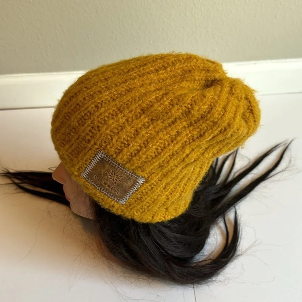 Woolk mustard, yellow Knit women’s Winter Hat